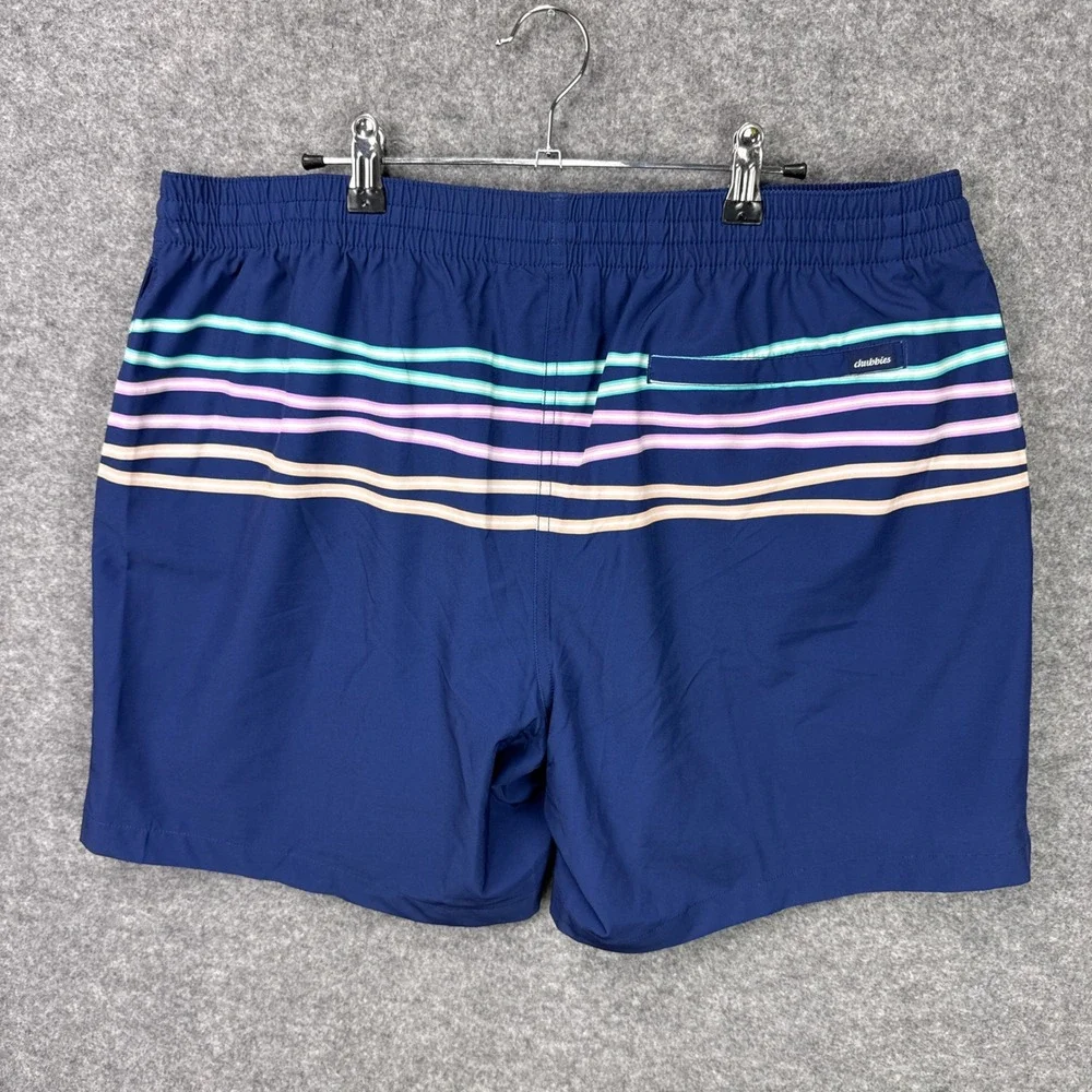 Chubbies Swim Trunks XXL Navy Blue Multi Color Stripe 5.5 Inseam Stretch Retro